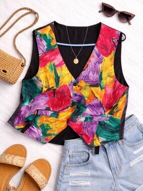 Handwoven Guatemalan Painted Cotton Vest Bold Artisan Statement Layer